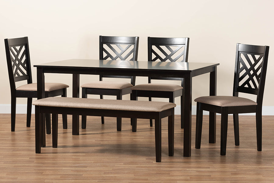 Baxton Studio - Gustavo Dining Set in Sand/Dark Brown - RH317C-Sand/Dark Brown-6PC Dining Set view 10