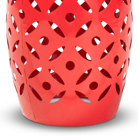 Baxton Studio - Hallie Outdoor End Table in Red - H01-101371 Red Metal Side Table view 2