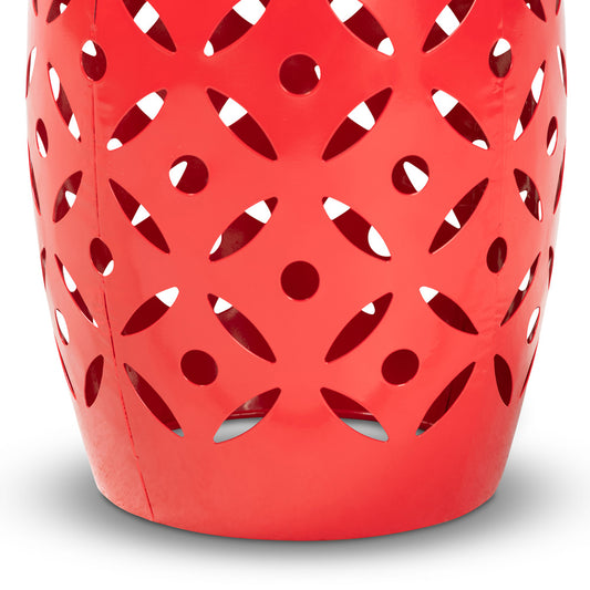Baxton Studio - Hallie Outdoor End Table in Red - H01-101371 Red Metal Side Table view 2
