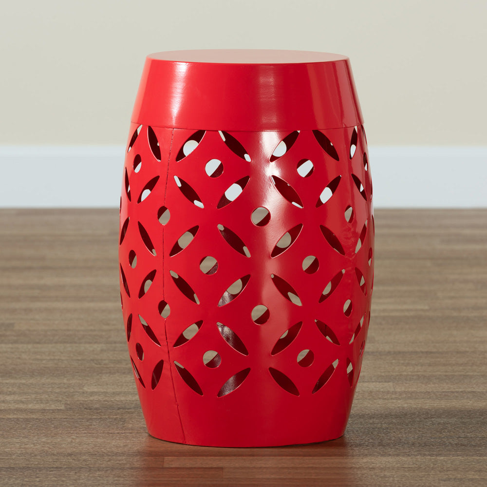 Baxton Studio - Hallie Outdoor End Table in Red - H01-101371 Red Metal Side Table view 5