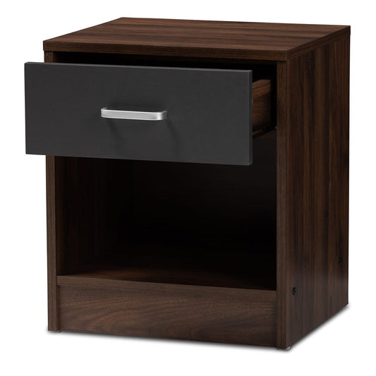 Baxton Studio - Hansel Nightstand in Walnut Brown/Dark Grey - SENT009-Columbia Brown/Dark Grey-NS view 2