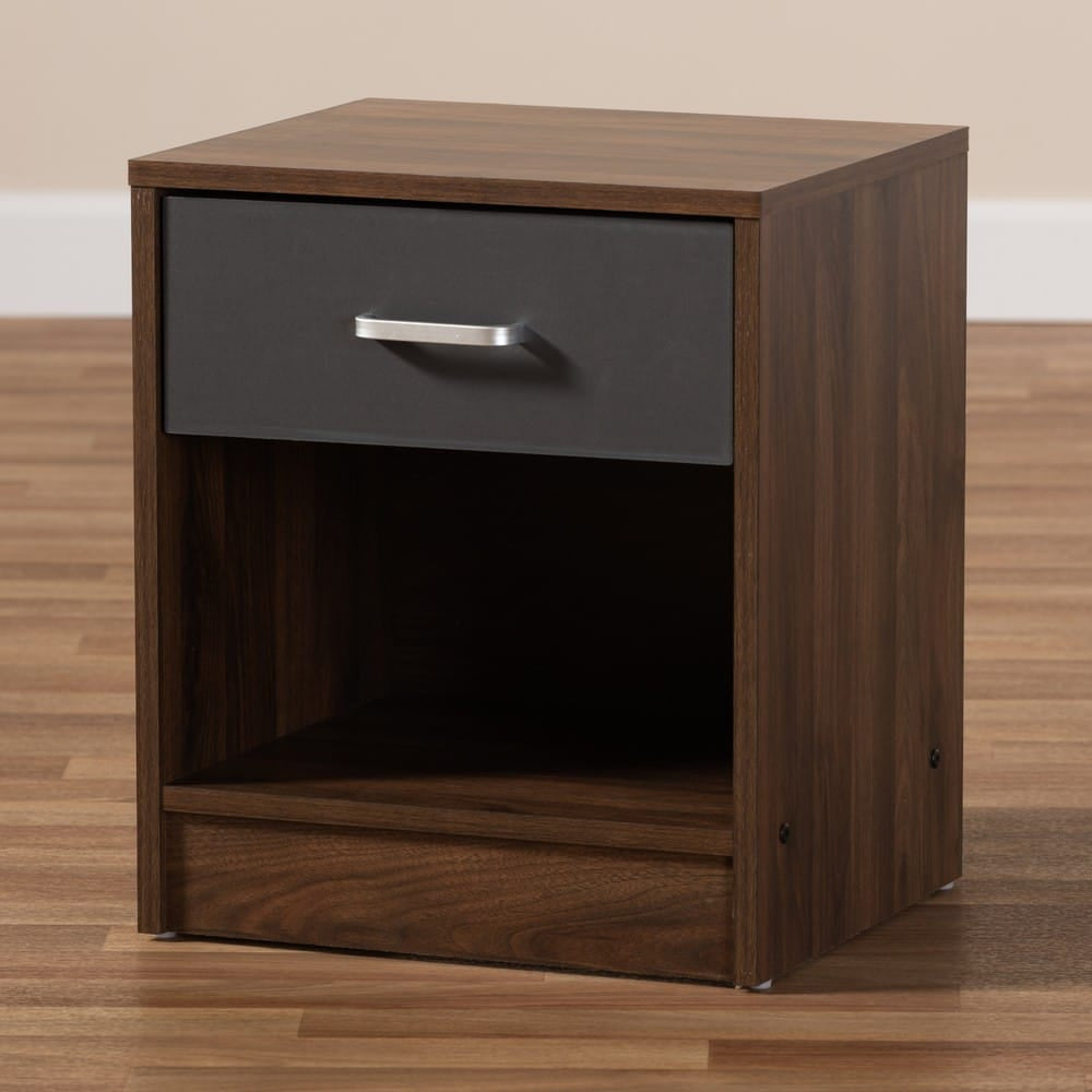 Baxton Studio - Hansel Nightstand in Walnut Brown/Dark Grey - SENT009-Columbia Brown/Dark Grey-NS view 8