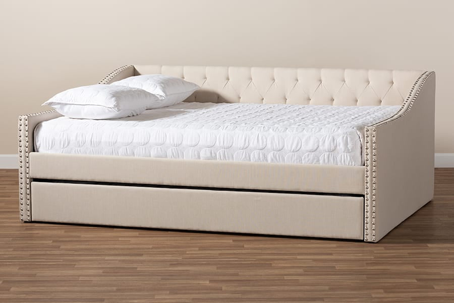 Baxton Studio - Haylie Queen Size Daybed with Trundle in Beige - CF9046-Beige-Daybed-Q/T view 10