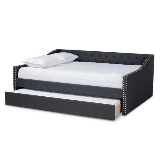 Baxton Studio - Haylie Queen Size Daybed with Trundle in Dark Grey - CF9046-Charcoal-Daybed-Q/T view 2