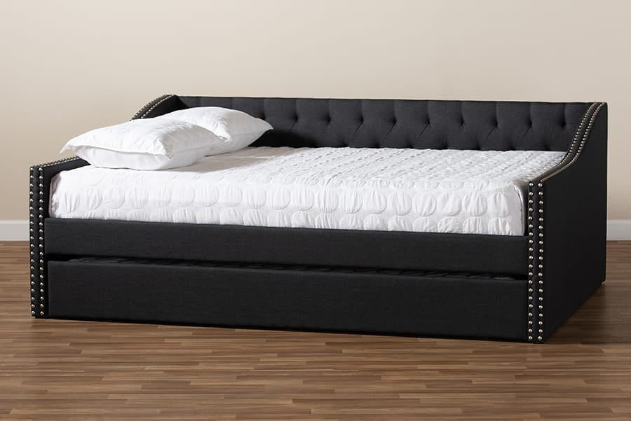 Baxton Studio - Haylie Queen Size Daybed with Trundle in Dark Grey - CF9046-Charcoal-Daybed-Q/T view 10