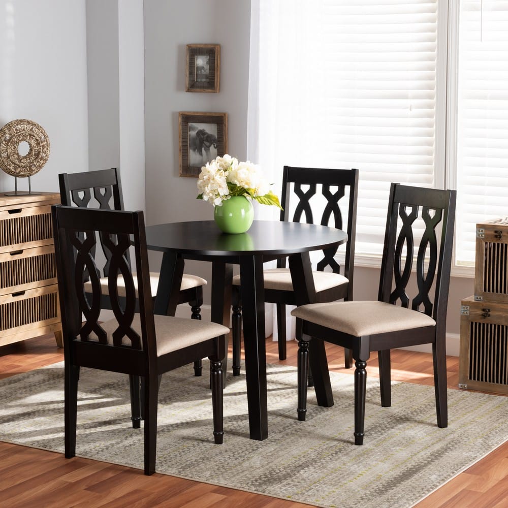 Baxton Studio - Heidi Dining Set in Sand/dark brown - Heidi-Sand/Dark Brown-5PC Dining Set view 11