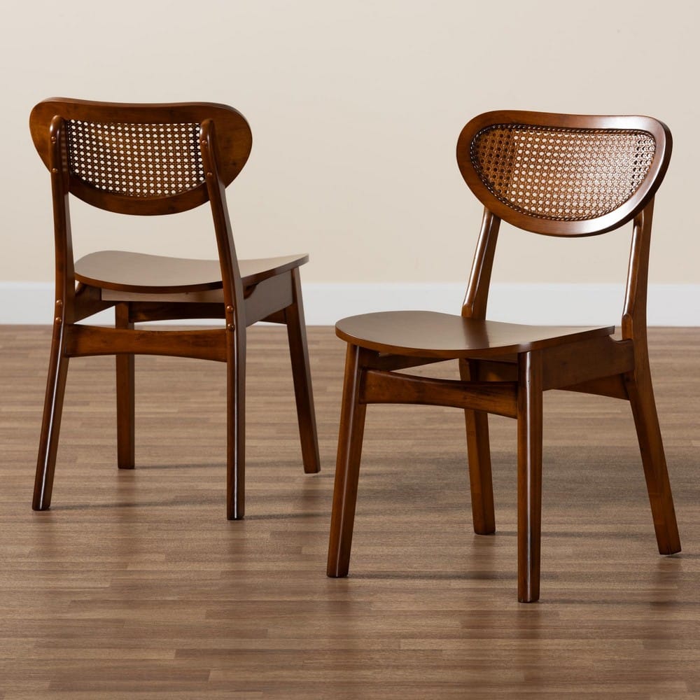 Baxton Studio - Hesper Set of 2 Dining Chairs in Walnut Brown/Light Brown - RH253C-Walnut Rattan/Walnut Bent Seat-DC-2PK view 8