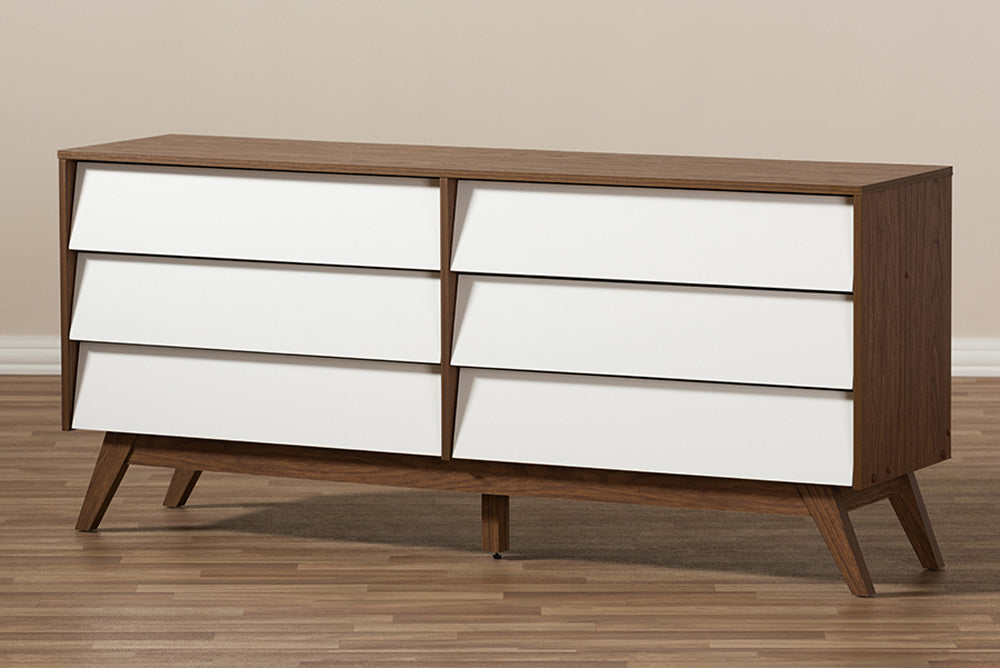 Baxton Studio - Hildon Chest - Hildon 6DW-Walnut/White-Chest view 6