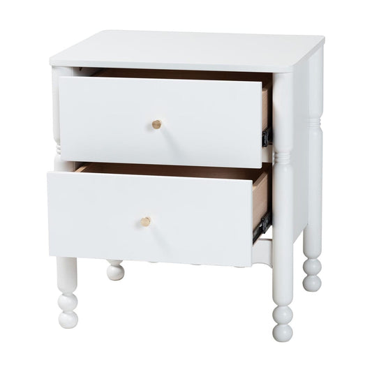 Baxton Studio - Hoffman Nightstand in White - MG9022-White-2DW-NS view 2
