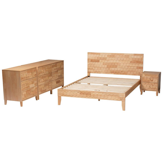 Baxton Studio - Hosea Queen Bedroom Set in Natural - SW8588-Natural-4PC Queen Bedroom Set view 2