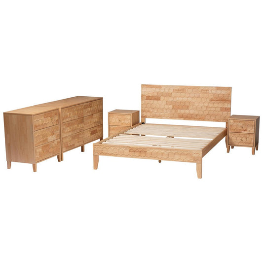 Baxton Studio - Hosea Queen Bedroom Set in Natural - SW8588-Natural-5PC Queen Bedroom Set view 2