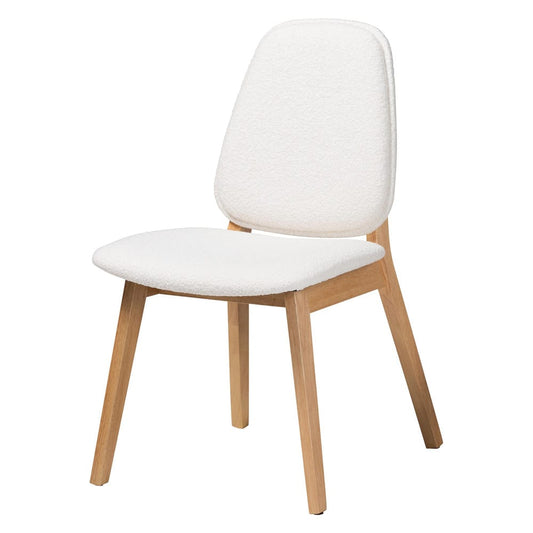 Baxton Studio - Hudson Dining Set in White/Natural Brown - Hudson-White Boucle/Natural-5PC Dining Set view 2