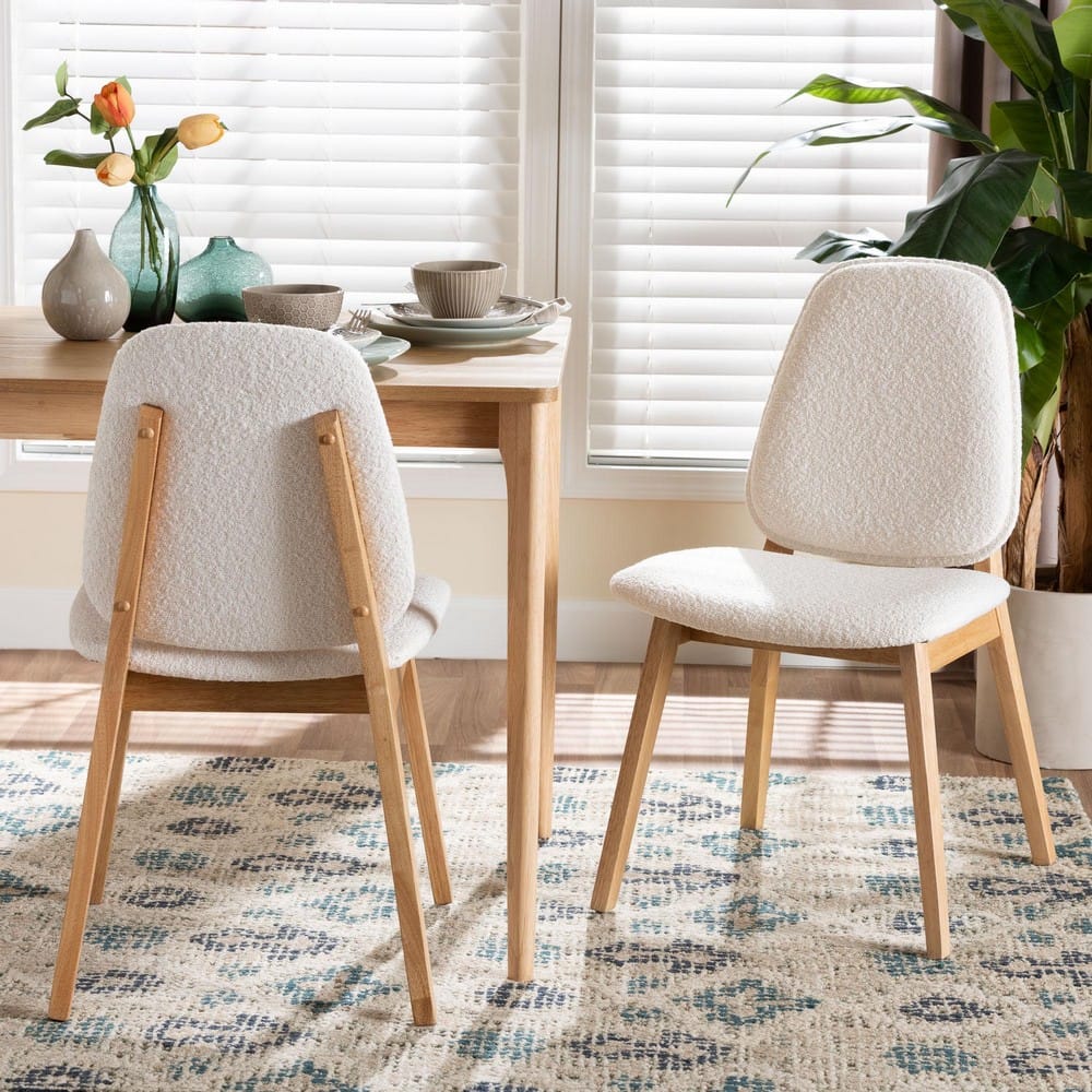 Baxton Studio - Hudson Set of 2 Dining Chairs in White/Natural Brown - Hudson-White Boucle/Natural-DC view 7