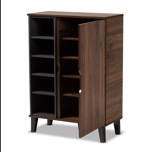 Baxton Studio - Idina Shoe Cabinet in Walnut/Grey/Dark Brown - SESC16104-Columbia-Shoe Cabinet view 2