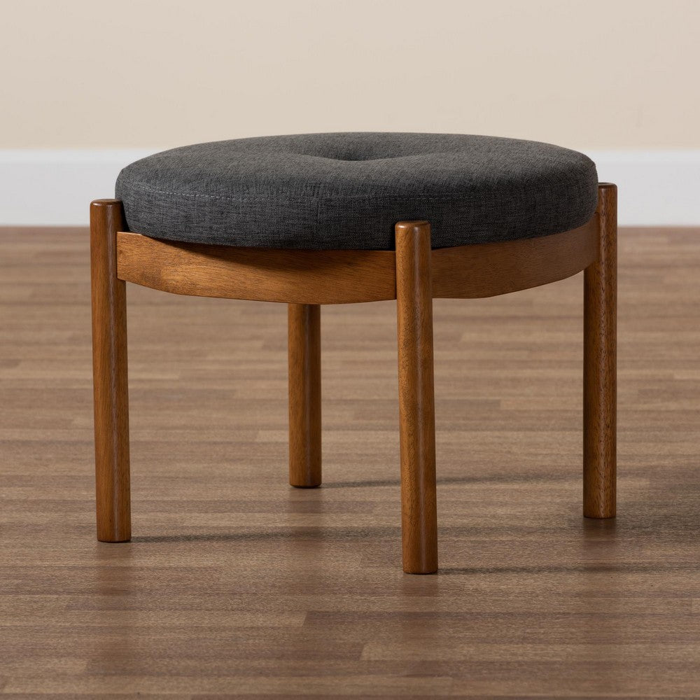 Baxton Studio - Iliana Footstool in Dark Grey/Walnut Brown - BBT5454-Dark Grey/Walnut-Stool view 7
