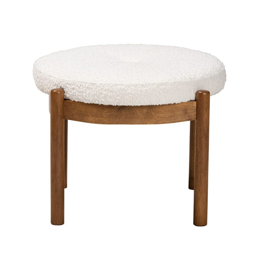 Baxton Studio - Iliana Footstool in White/Walnut Brown - BBT5454-Maya-Cream/Walnut-Stool view 2