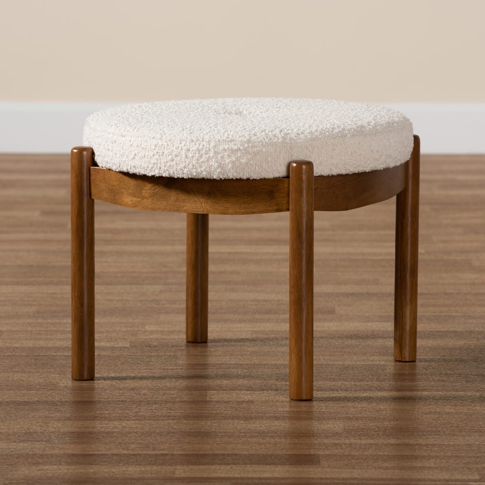 Baxton Studio - Iliana Footstool in White/Walnut Brown - BBT5454-Maya-Cream/Walnut-Stool view 6