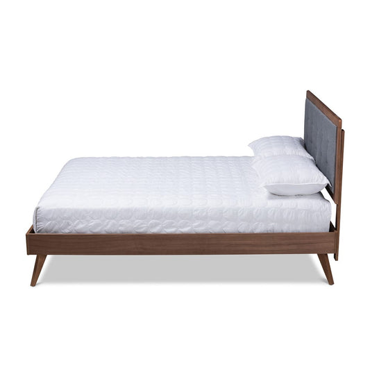 Baxton Studio - Ines Queen Size Bed in Dark Gray/Walnut - Ines-Dark Grey/Ash Walnut-Queen view 2