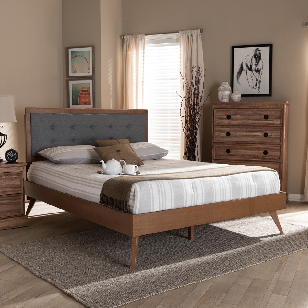 Baxton Studio - Ines Queen Size Bed in Dark Gray/Walnut - Ines-Dark Grey/Ash Walnut-Queen view 7