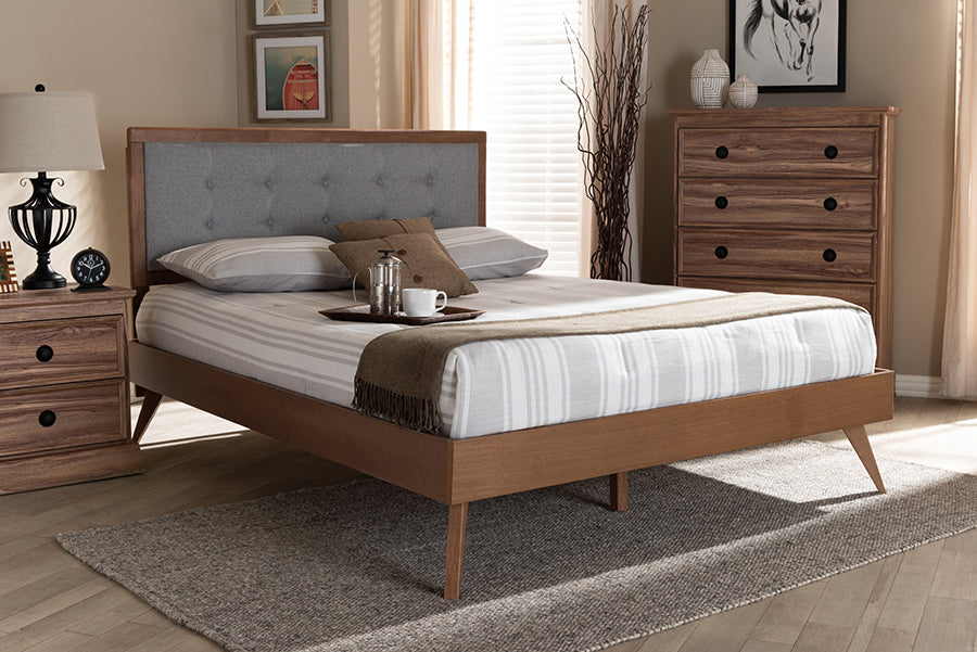 Baxton Studio - Ines Queen Size Bed in Gray/Walnut - Ines-Light Grey/Ash Walnut-Queen view 7