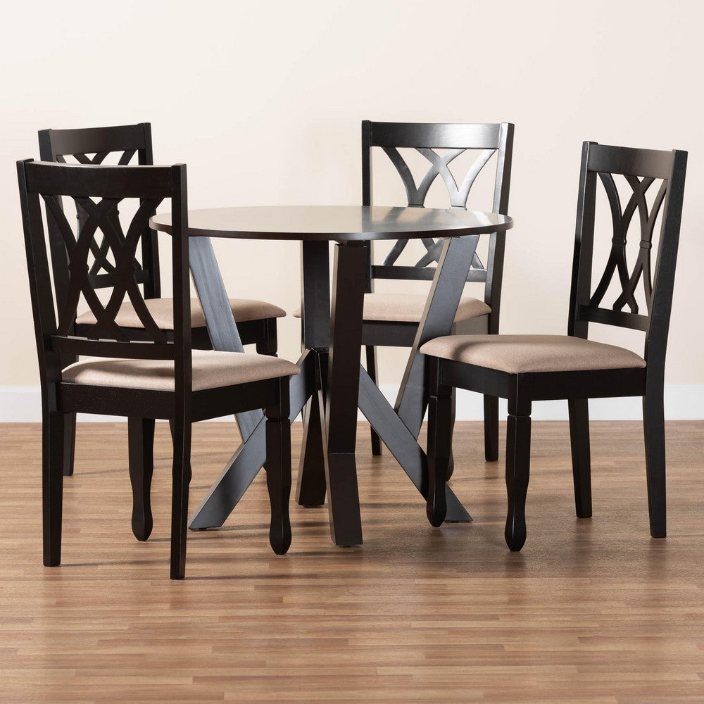 Baxton Studio - Irene Dining Set in Sand/Dark Brown - Maddie-Sand/Dark Brown-5PC Dining Set view 9