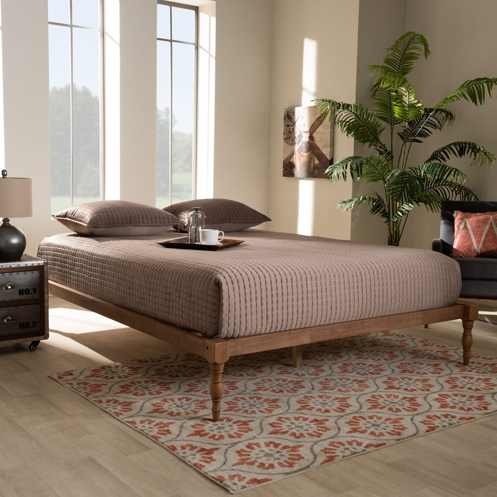 Baxton Studio - Iseline Full Size Bed Frame in Ash Walnut - MG0001-Ash Walnut-Full view 6