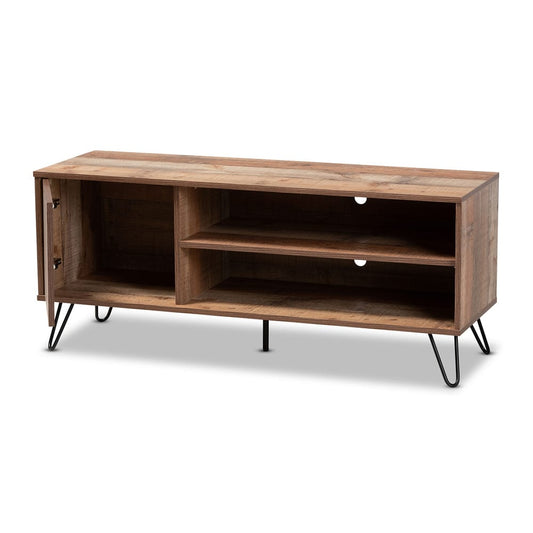 Baxton Studio - Iver TV Stand in Rustic Oak/Black - TV8005-Vintage Oak-TV view 2