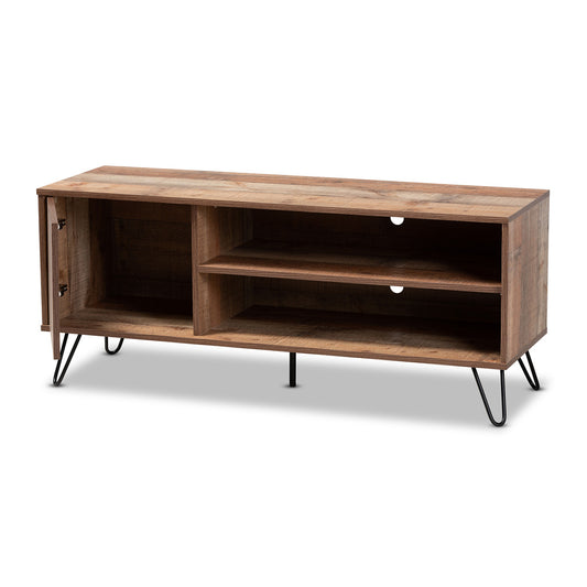 Baxton Studio - Iver TV Stand in Rustic Oak/Black - TV8005-Vintage Oak-TV view 2