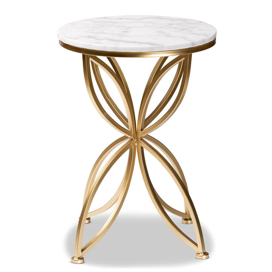 Baxton Studio - Jaclyn End Table in White/Gold - H01-97048-Metal/Marble Side Table view 2