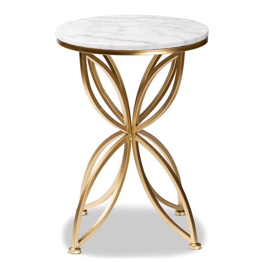 Baxton Studio - Jaclyn End Table in White/Gold - H01-97048-Metal/Marble Side Table view 2