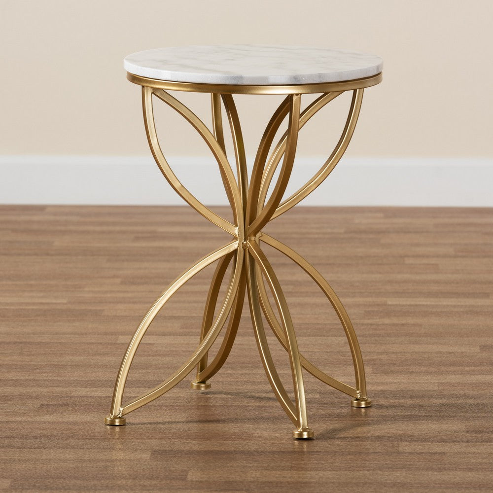 Baxton Studio - Jaclyn End Table in White/Gold - H01-97048-Metal/Marble Side Table view 7