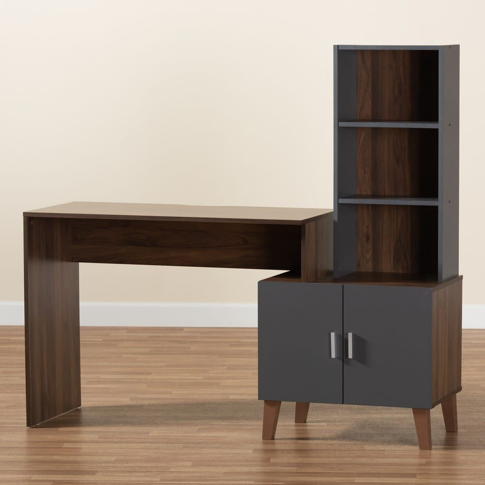 Baxton Studio - Jaeger Desk in Grey/Walnut Brown - SESD8019WI-Columbia/Dark Grey-Desk view 8