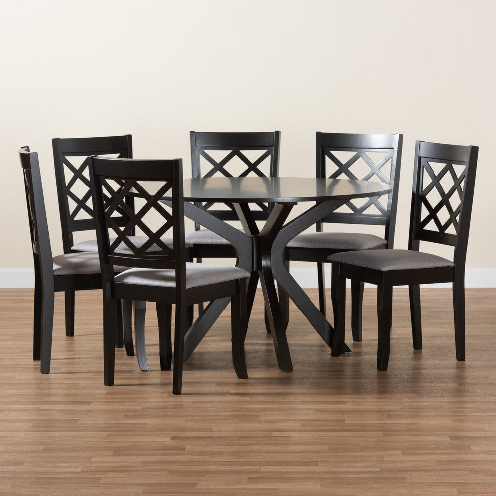 Baxton Studio - Jana Dining Set in Grey/Espresso Brown - Jana-Grey/Dark Brown-7PC Dining Set view 9