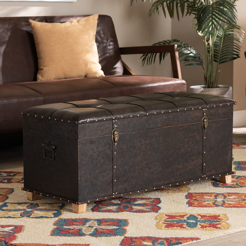Baxton Studio - Janna Ottoman in Dark Brown/Oak Brown - JY20B055L-Dark Brown-Large Otto view 13