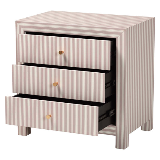 Baxton Studio - Javianne End Table in White/Beige/Brass - JY25A012-Striped Printed Canvas-Wooden-ET view 2