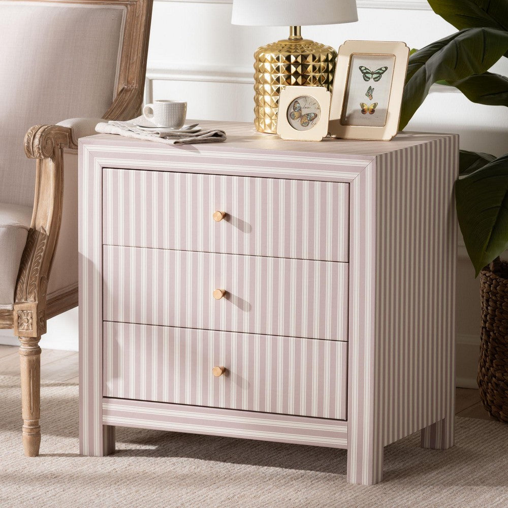 Baxton Studio - Javianne End Table in White/Beige/Brass - JY25A012-Striped Printed Canvas-Wooden-ET view 9