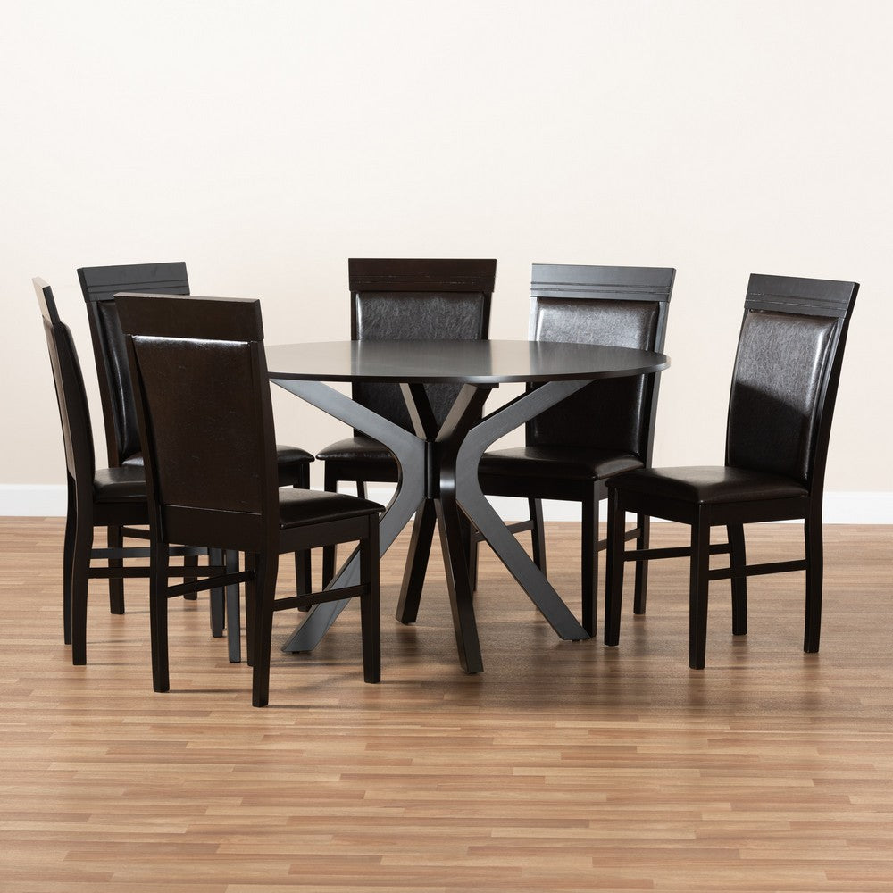 Baxton Studio - Jeane Dining Set in Dark Brown/Espresso Brown - Jeane-Dark Brown-7PC Dining Set view 8