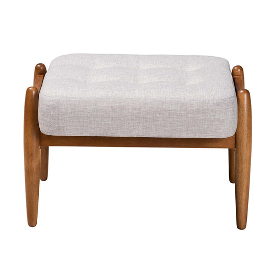 Baxton Studio - Jeanine Footstool in Greyish Beige/Walnut Brown - BBT5455-Greyish Beige/Walnut-Stool view 2