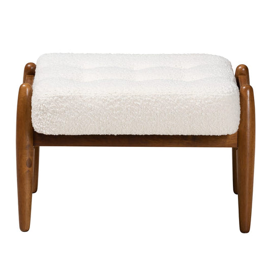 Baxton Studio - Jeanine Footstool in White/Walnut Brown - BBT5455-Maya-Cream/Walnut-Stool view 2