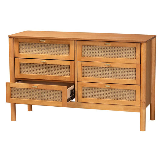 Baxton Studio - Jenn Dresser in Golden Brown/Distressed Rattan - MG9006-5703R Rattan/NTOak1203-6D-Dresser view 2