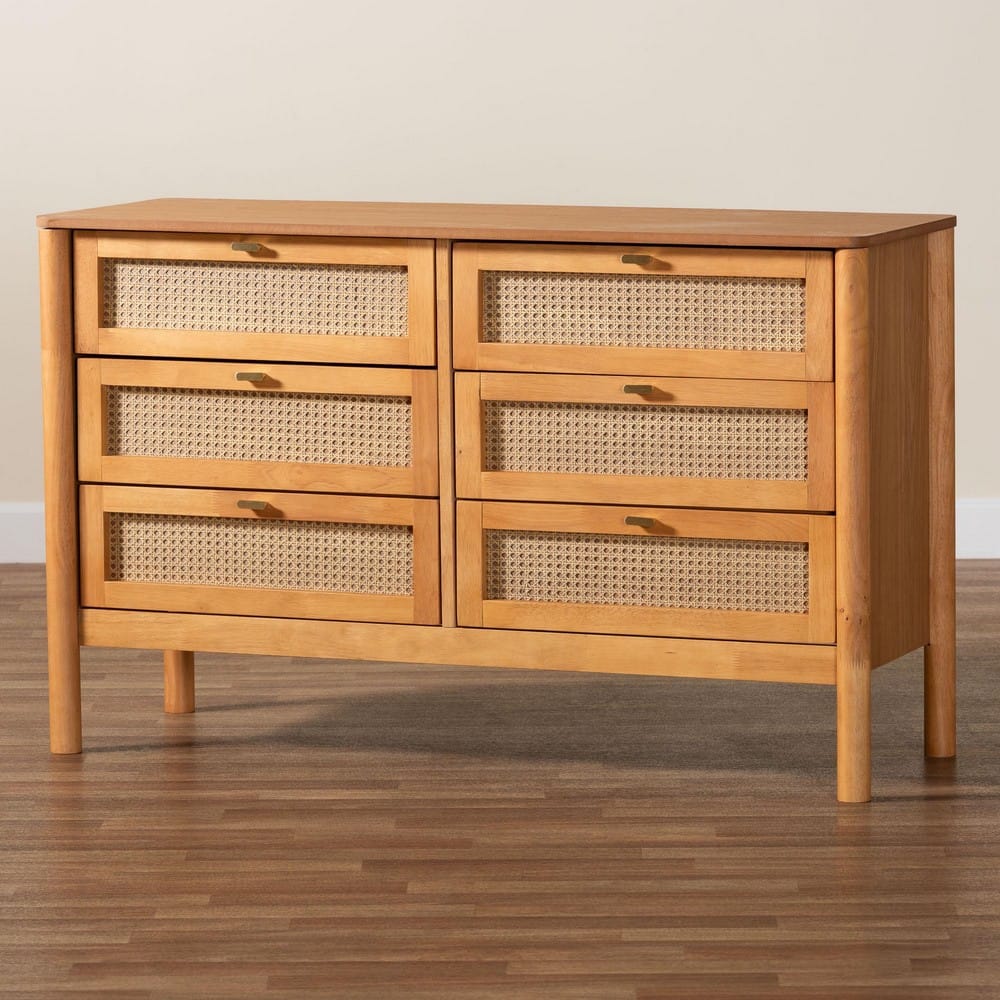 Baxton Studio - Jenn Dresser in Golden Brown/Distressed Rattan - MG9006-5703R Rattan/NTOak1203-6D-Dresser view 9