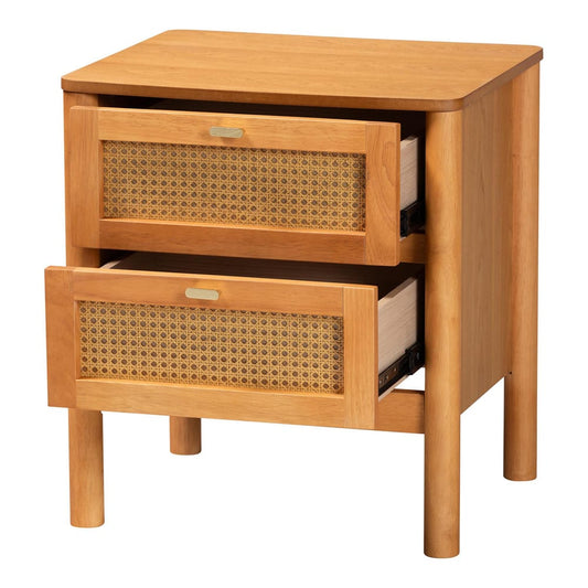 Baxton Studio - Jenn Nightstand in Golden Brown/Distressed Rattan - MG9006-5703R Rattan/NTOak1203-2D-Nightstand view 2