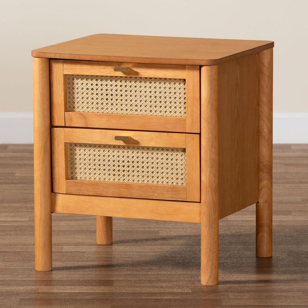Baxton Studio - Jenn Nightstand in Golden Brown/Distressed Rattan - MG9006-5703R Rattan/NTOak1203-2D-Nightstand view 9