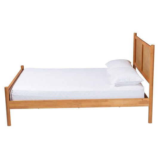 Baxton Studio - Jenn Queen Size Bed in Golden Brown/Distressed Rattan - MG0224-1-5703R Rattan/NTOak1203-Queen view 2