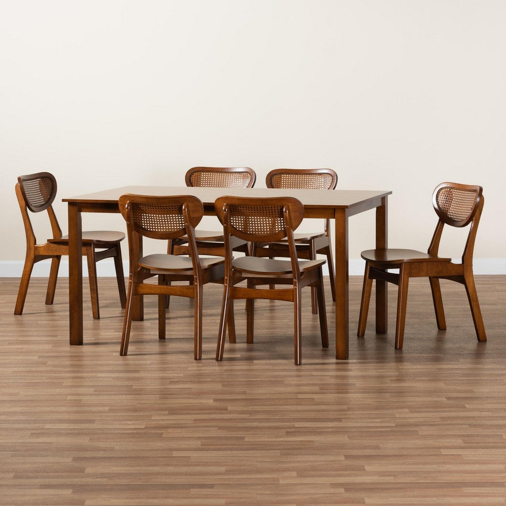 Baxton Studio - Jeriah Dining Set in Walnut Brown/Brown - RH253C-Walnut Rattan-Rectangle-7PC Dining Set view 9