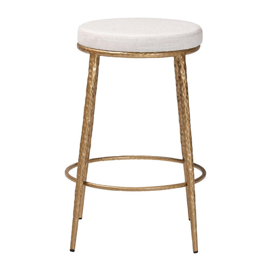 Baxton Studio - Jessa Counter Stool in Ivory/Gold - FUR6901-Hammered Metal-CS view 2