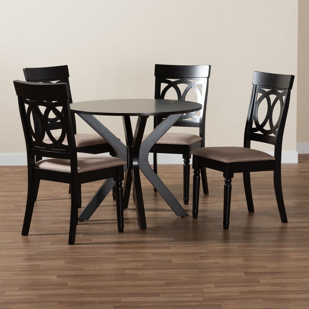 Baxton Studio - Jessie Dining Set in Beige/Dark Brown - Jessie-Sand/Dark Brown-5PC Dining Set view 9