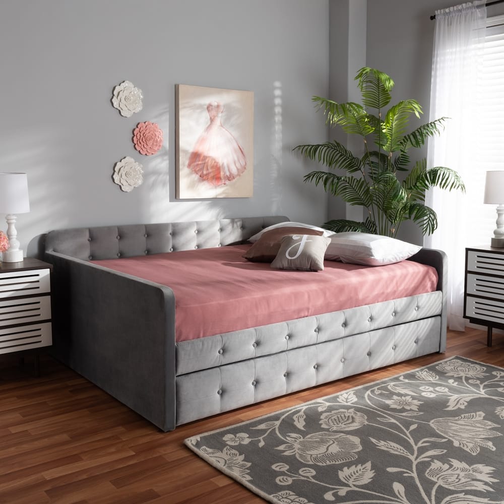 Baxton Studio - Jona Queen Size Daybed with Trundle in Grey - CF9183-Grey-Daybed-Q/T view 9