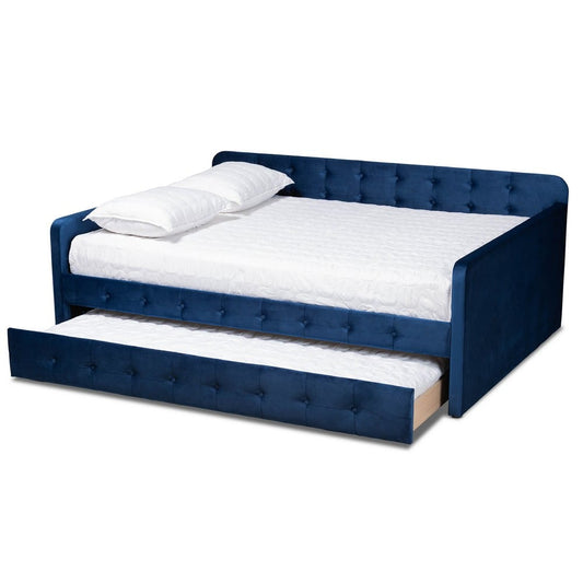 Baxton Studio - Jona Queen Size Daybed with Trundle in Navy Blue - CF9183-Navy Blue-Daybed-Q/T view 2