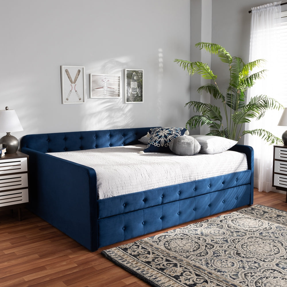 Baxton Studio - Jona Queen Size Daybed with Trundle in Navy Blue - CF9183-Navy Blue-Daybed-Q/T view 9